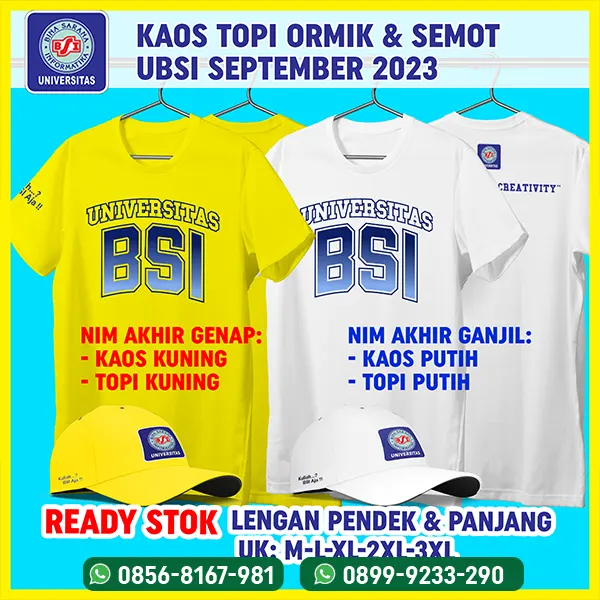 jual kaos ormik BSI UBSI September 2023 Kuning Putih